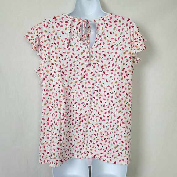 LOFT Outlet XL White Pink Print Flutter Sleeve Top - Picture 4 of 8